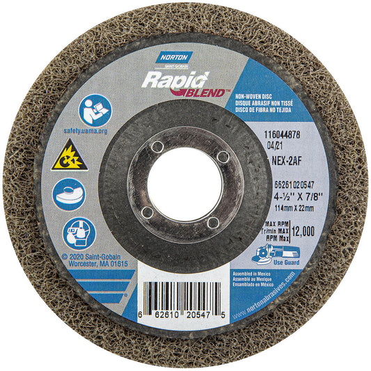 Norton® 4 1/2" X 7/8" Fine Grade Aluminum Oxide Bear-Tex Rapid Blend NEX Brown Non-Woven Depressed Center Disc
