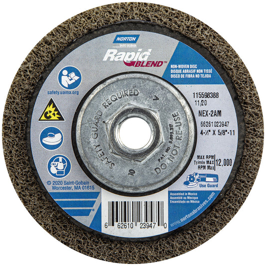 Norton® 4 1/2" X 5/8" Medium Grade Aluminum Oxide Bear-Tex Rapid Blend NEX Brown Non-Woven Depressed Center Disc