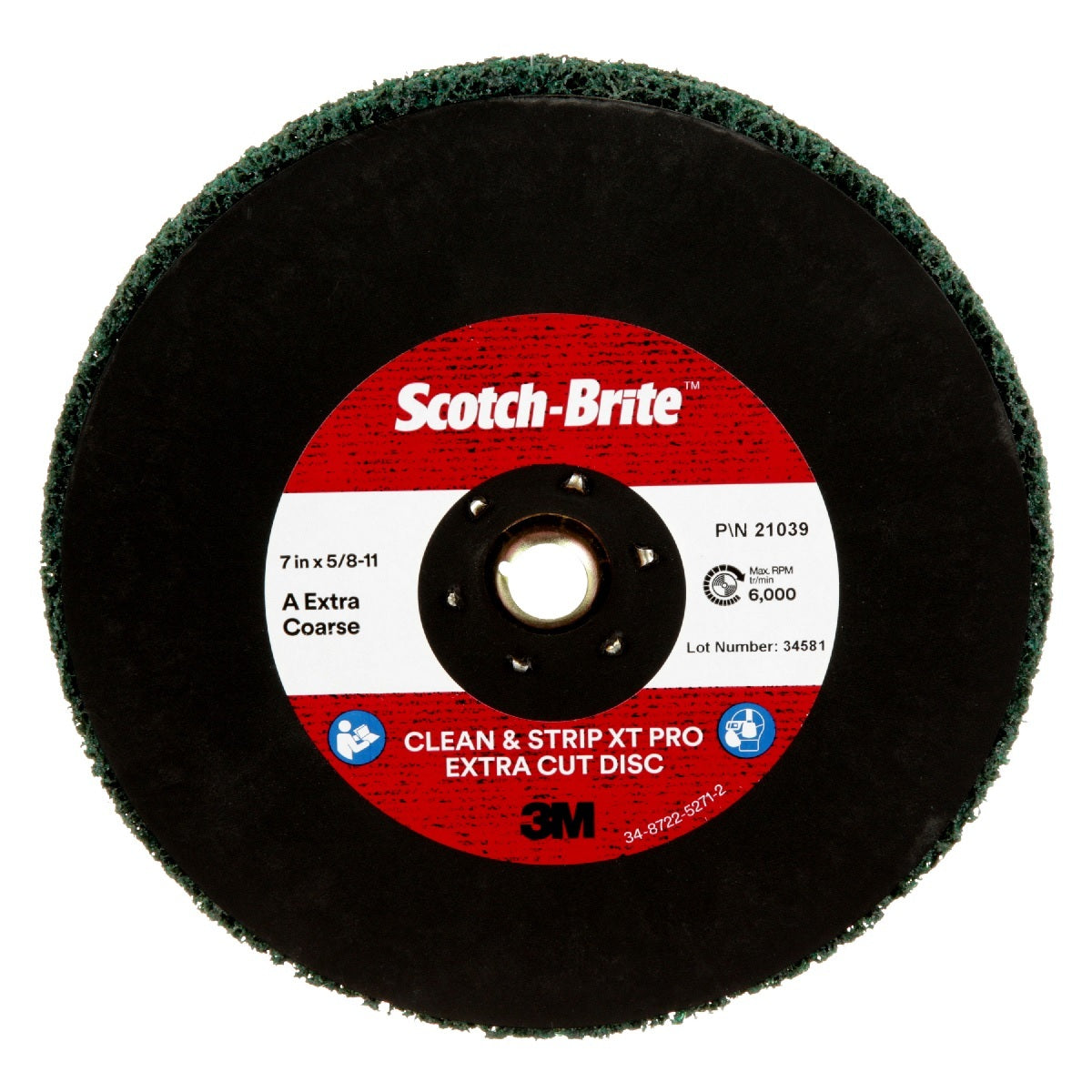 3M™ 7" X 5/8" Extra Coarse Grade Aluminum Oxide Scotch-Brite™ Green Disc