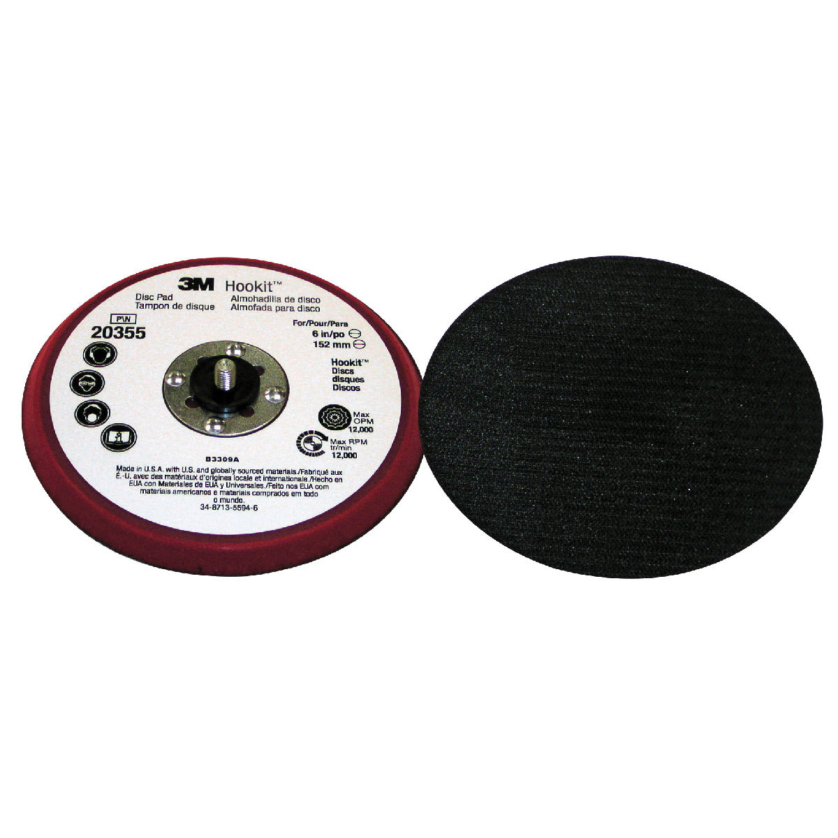 3M™ 6" X 3/8" X 5/16" X 2" Hookit™ Red Disc Pad