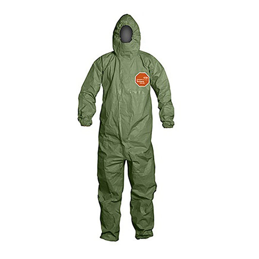 DuPont™ Large Green Tychem® 2000 SFR Flame Resistant Hooded Coverall With Front Zipper And Storm Flap With Adhesive Closure