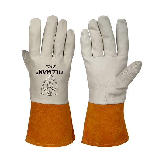 Tillman® X-Small 12.75" Bourbon Brown And Pearl Top Grain Split Cowhide/Kidskin Leather Unlined TIG Welders Gloves