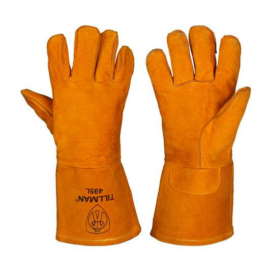 Tillman® X-Large 15" Bourbon Brown Reverse Grain Pigskin Cotton/Foam Lined Stick Welders Gloves