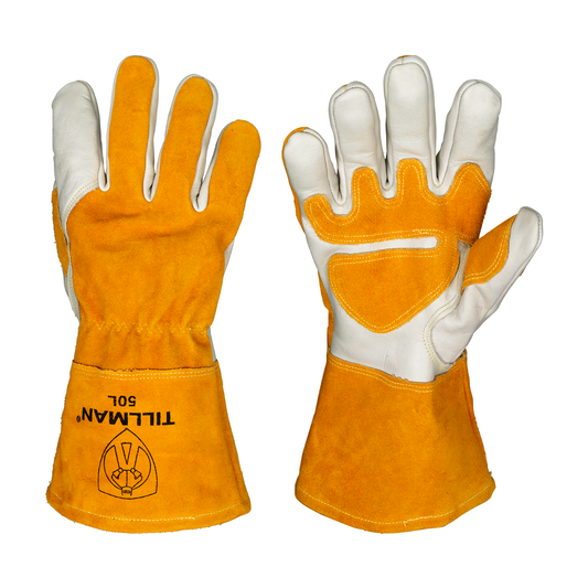 Tillman® Small 12.5" Bourbon Brown And Pearl Top Grain Split Cowhide Fleece Lined MIG Welders Gloves