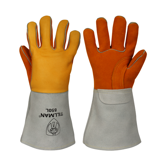 Tillman® Large 16.5" Gold And Pearl Top Grain Split Elkskin Cotton/Foam Lined Stick Welders Gloves
