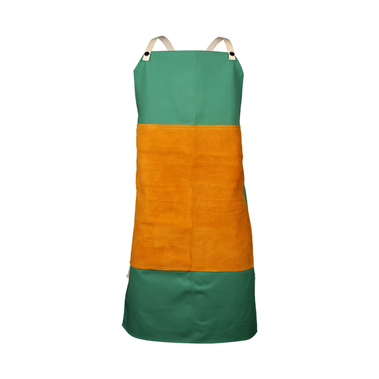 Tillman® 24" X 36" Green Indura® Whipcord Flame Resistant Bib Apron With Snap Closure And Cowhide Front On Bib