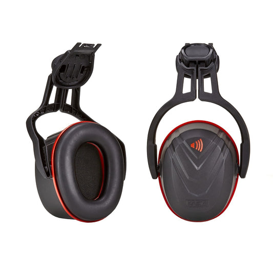 MSA Black/Red HDPE V-Gard® Cap Mounted Hearing Protection For Slotted Hard Hats Welding Helmets