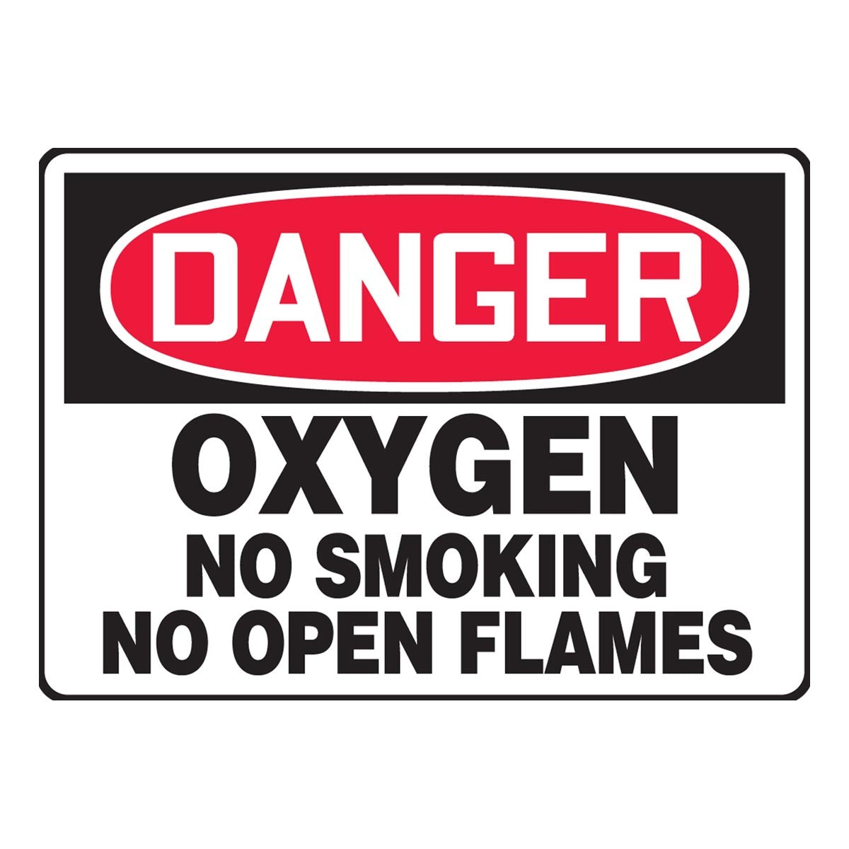 AccuformNMC™ 10" X 14" Black/Red/White Aluminum Safety Sign "DANGER OXYGEN NO SMOKING NO OPEN FLAMES"