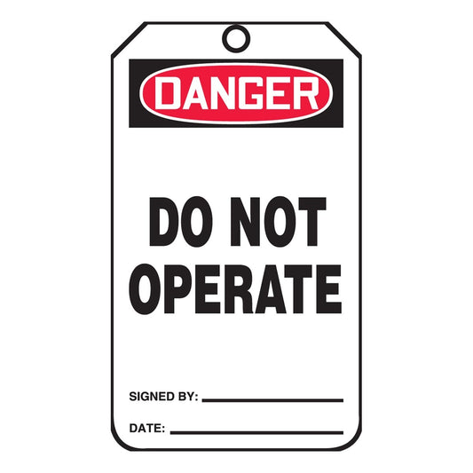 AccuformNMC™ 5 3/4" X 3 1/4" Black/Red/White RP-Plastic Safety Tag "DANGER DO NOT OPERATE SIGNED BY:___DATE:___/DANGER DO NOT REMOVE THIS TAG! REMARKS:___"