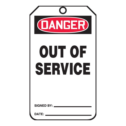AccuformNMC™ 5 3/4" X 3 1/4" White/Black/Red HS-Laminate Safety Tag "DANGER OUT OF SERVICE/DANGER DO NOT REMOVE THIS TAG!"