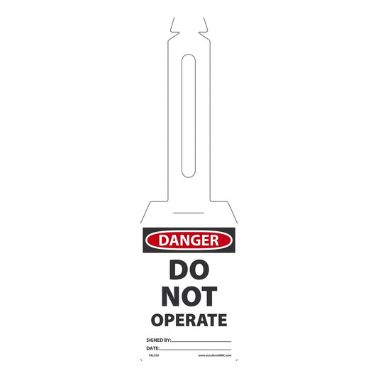 AccuformNMC™ 5 1/4" X 3 1/4" Black/Red/White Loop 'n Strap™ Polyethylene Equipment Status Tag "DANGER DO NOT OPERATE SIGNED BY:___DATE:___"