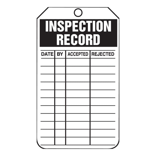 AccuformNMC™ 5 3/4" X 3 1/4" Black/White PF-Cardstock Inspection And Status Record Tag "INSPECTION RECORD ACCEPT/REJECT"