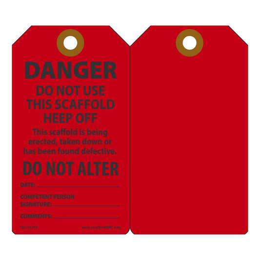 AccuformNMC™ 5 3/4" X 3 1/4" Black/Red RP-Plastic Scaffold Status Tag "DANGER DO NOT USE THIS SCAFFOLD KEEP OFF THIS SCAFFOLD IS BEING ERECTED, TAKEN DOWN OR HAS BEEN FOUND DEFECTIVE DO NOT ALTER DATE:___COMPETENT PERSON SIGNATURE:___COMMENTS___"