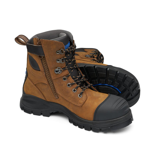 Blundstone Size Men's 10.5/Women's 12.5 Brown #983 Leather Steel Toe Boots With Rubber