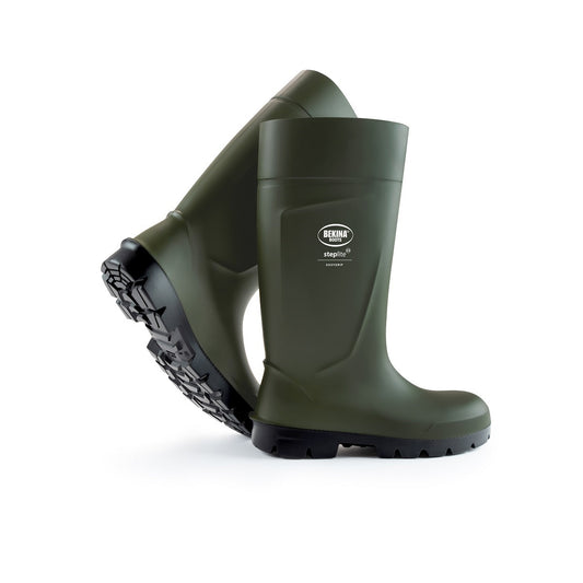 Size 13 Green/Black Steplite EasyGrip O4 Polyurethane Plain Soft Toe Knee Boots With Non Slip SRC Certified Traction Outsole