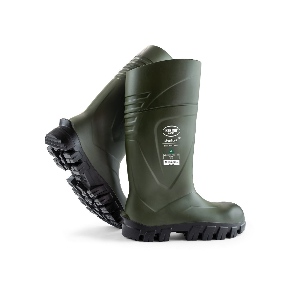 Bekina® Men's Size 11/Women's Size 13 Green/Black StepliteX ThermoProtec S5 Polyurethane Composite Toe Knee Boots With Non Slip SRC Certified Traction Outsole
