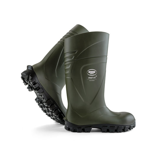 Size 8 Green/Black StepliteX Solidgrip O4 Polyurethane Plain Soft Toe Knee Boots With Non Slip SRC Certified Traction Outsole