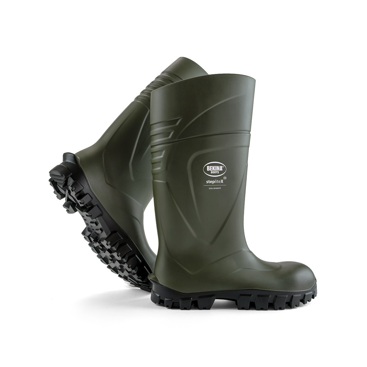 Size 10 Green/Black StepliteX Solidgrip O4 Polyurethane Plain Soft Toe Knee Boots With Non Slip SRC Certified Traction Outsole