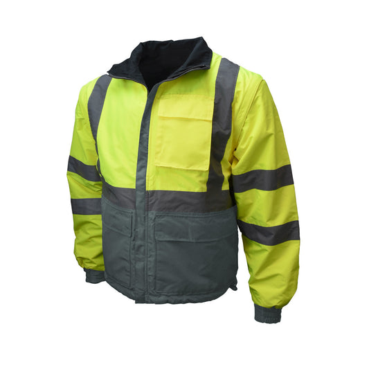 Radians Medium Hi-Viz Green / Gray Water and Wind Resistant 100% Polyester Twill - DWR Coated Jacket
