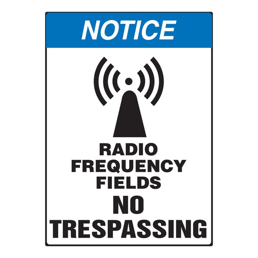 Accuform Signs® 14" X 10" Black/Blue/White Dura-Plastic Safety Sign "NOTICE RADIO FREQUENCY FIELDS NO TRESPASSING"