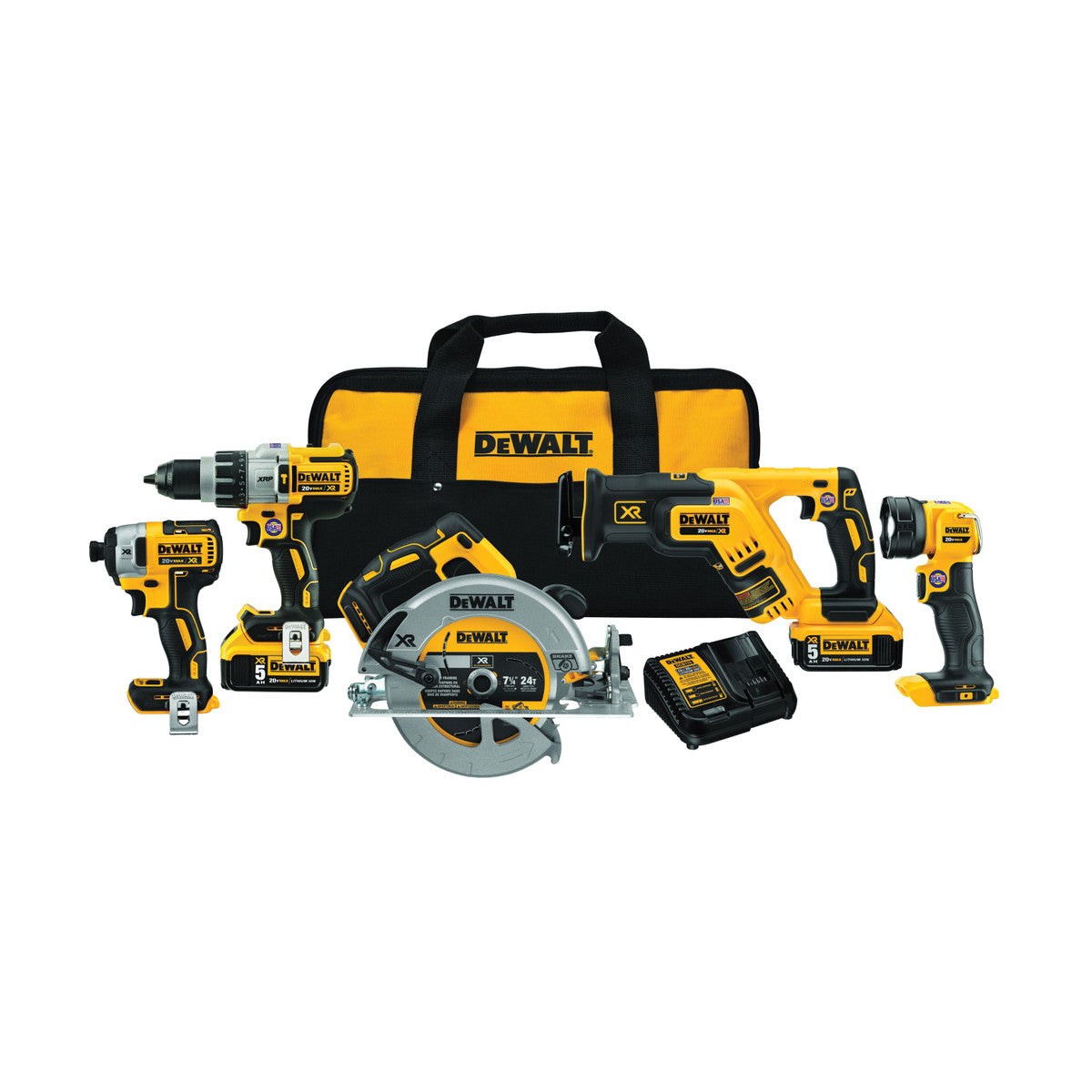 Dewalt DCK594P2 20V MAX 5-Tool Combination Kit W/ (2) 5.0Ah Batteries & Charger and Contractor Bag