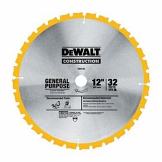 DeWALT DW3123  12" General Purpose Miter Saw Blade, 32 Tooth ATB, Thin Kerf W/ 1" Arbor, Carbide Cutting Edge