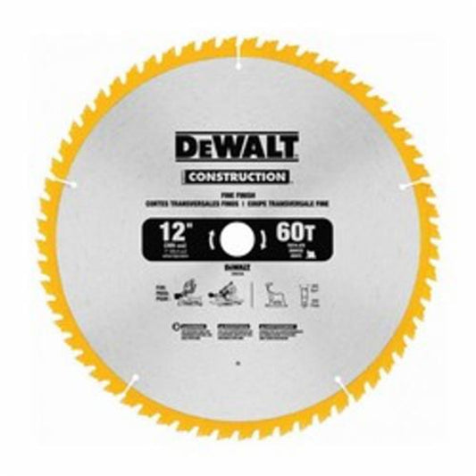 DeWALT DW3126  12" General Purpose Miter Saw Blade, 60 Tooth ATB, Thin Kerf Cross-Cutting W/ 1" Arbor, Carbide Cutting Edge