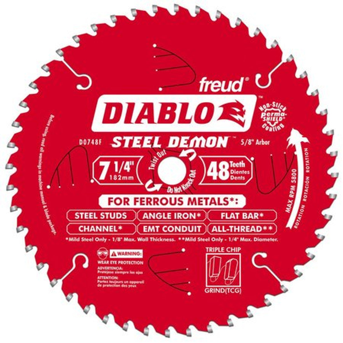 DIABLO D0748A 7-1/4" 48T Steel Demon Circular Saw Blade, Metal Cutting (Per Each)