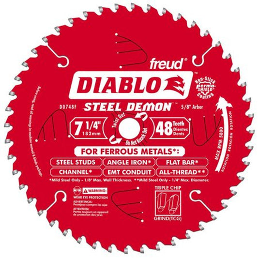 DIABLO D0748A 7-1/4" 48T Steel Demon Circular Saw Blade, Metal Cutting (Per Each)