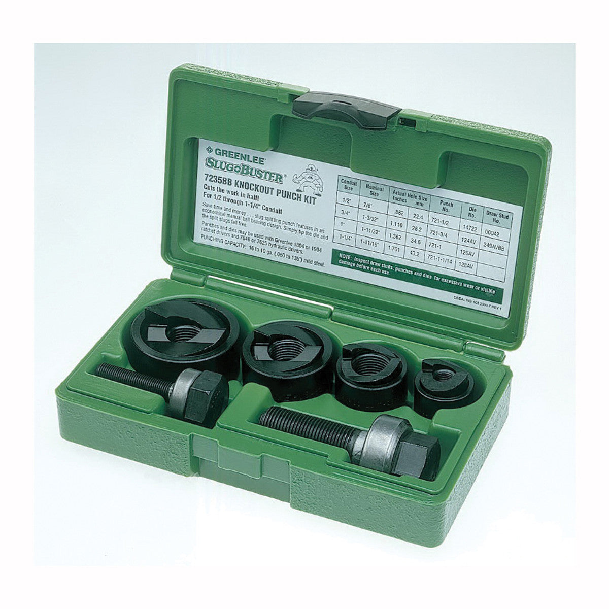Greenlee 7235BB 1/2" - 1-1/4" Conduit Size Manual Slug-Buster Knockout Punch Kit