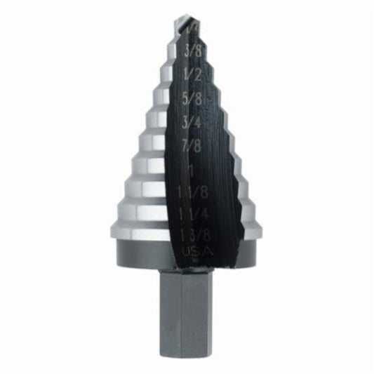 Irwin® 10235 Unibit Fractional Self-Starting Step Drill, #5, 1/4 in Dia Min Hole, 1-3/8 in Dia Max Hole, 10 Steps