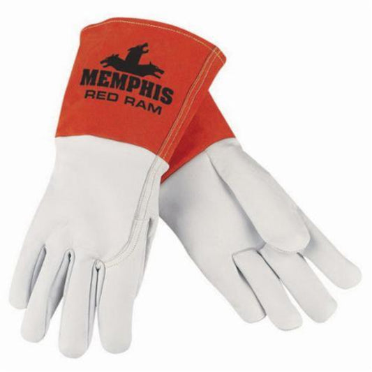 Memphis 4840M Red Ram 4840 Premium Grade Welding Gloves, M, Goat Skin Leather Palm, White, Standard Finger, Straight Thumb, Kevlar Thread/Leather (Per Each)