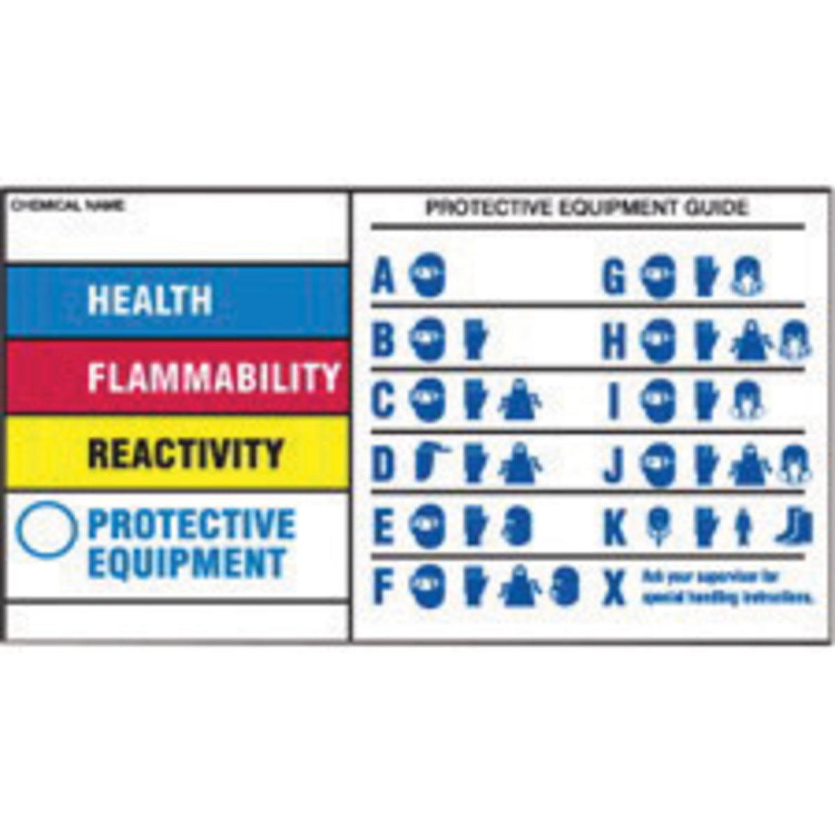Brady® 4" X 7" Black/Blue/Red/Yellow/White Permanent Acrylic Polyester Tape (25 Per Pack) "HEALTH FLAMMABILITY REACTIVITY PROTECTIVE EQUIPMENT"