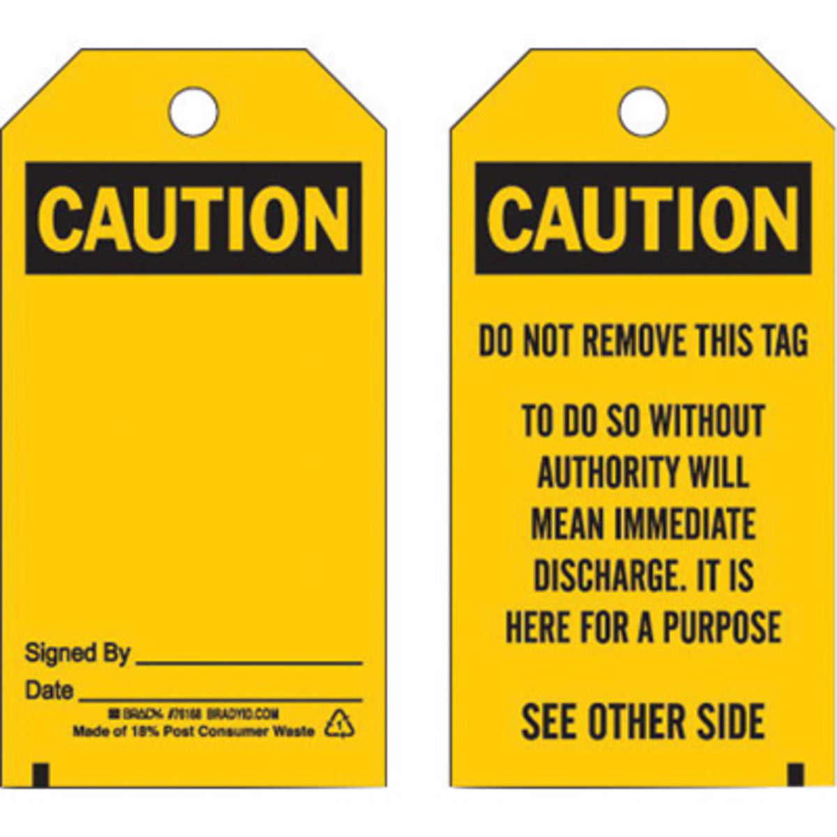 Brady® 5 3/4" X 3" Black/Yellow Rigid Polyester Tag (25 Per Pack)