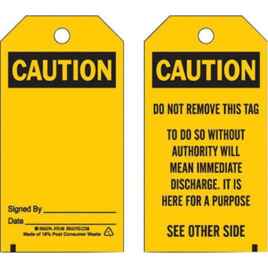Brady® 5 3/4" X 3" Black/Yellow Rigid Polyester Tag (25 Per Pack)