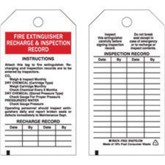 Brady® 5 3/4" X 3" Black/Red/White Rigid Polyester Tag (25 Per Pack) "MAINTENANCE CHECK YEARLY.  CARBON DIOXIDE TYPES - INSPECTION CHECK MONTHLY, MAINTENANCE CHECK YEARLY.  DRY POWDER - INSPECTION CHECK MONTHLY, MAINTENANCE CHECK YEARLY.  FOAM…"