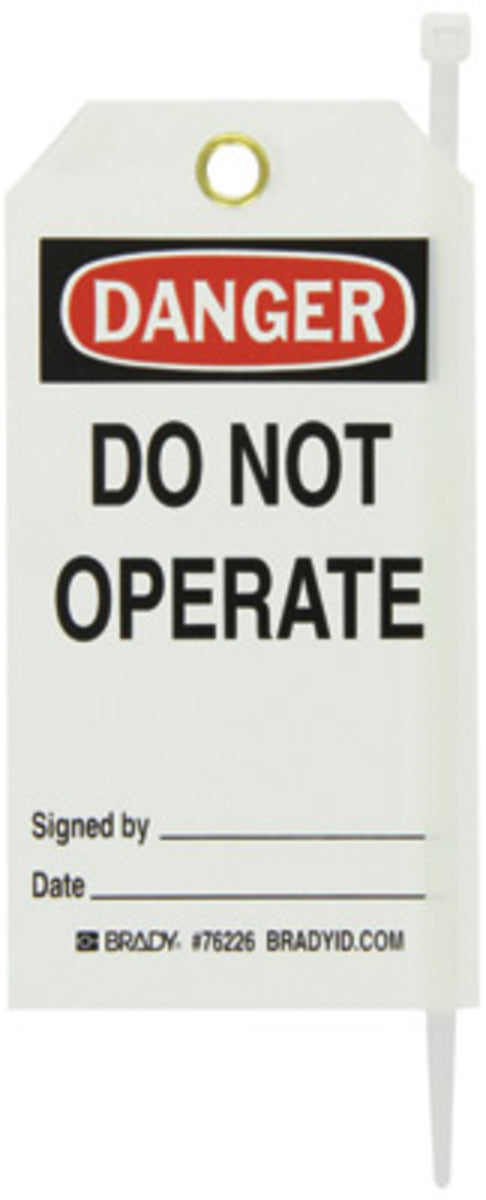 Brady® 5 3/4" X 3" Black/Red/White Rigid Polyester Tag (25 Per Pack) "DO NOT OPERATE SIGNED BY___DATE___"
