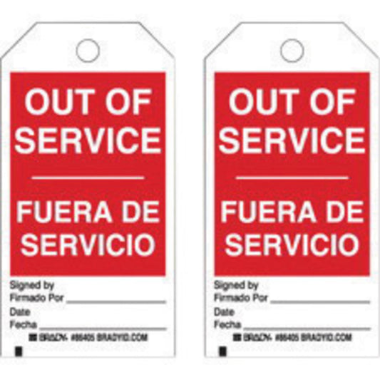 Brady® 5 3/4" X 3" Black/Red/White Heavy-Duty Polyester Accident Prevention Tag (10 Per Pack) "OUT OF SERVICE/FUERA DE SERVICIO SIGNED BY/FIRMADO POR___DATE/FECHA___"