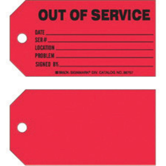 Brady® 3" X 5 3/4" Black/Red Rigid Paper Tag (100 Per Pack) "DATE___SER#___LOCATION___PROBLEM___SIGNED BY___"