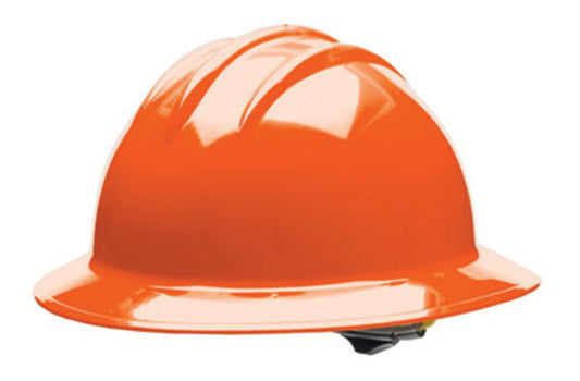 Bullard® Orange HDPE Full Brim Hard Hat With Ratchet/6 Point Ratchet Suspension