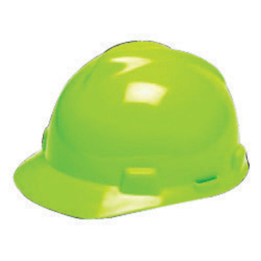 MSA Hi-Viz Yellow Green V-Gard® Polyethylene Cap Style Hard Hat With Ratchet/6 Point Ratchet Suspension
