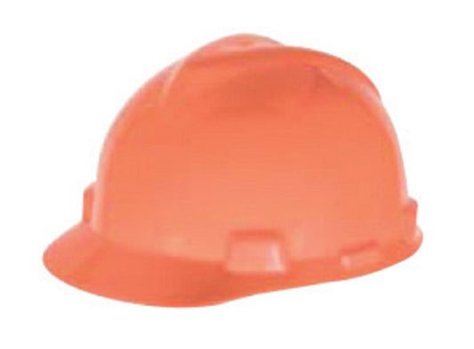 MSA Hi-Viz Orange V-Gard® Polyethylene Cap Style Hard Hat With Ratchet/4 Point Ratchet Suspension