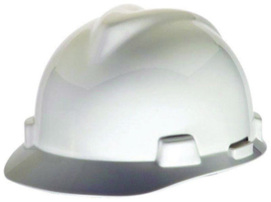 MSA White V-Gard® Polyethylene Cap Style Hard Hat With Pinlock/4 Point Pinlock Suspension