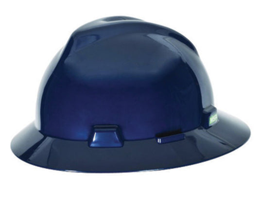 MSA Blue V-Gard® Polyethylene Full Brim Hard Hat With Ratchet/4 Point Ratchet Suspension
