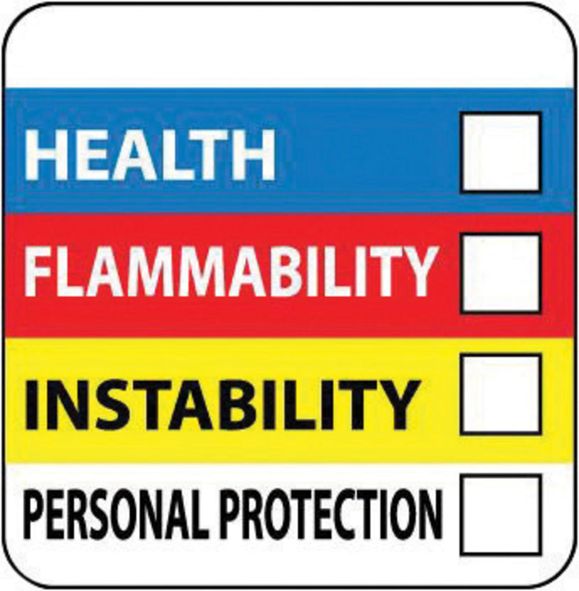 AccuformNMC™ 4" X 4" Multi Pressure Sensitive/Adhesive Backed Vinyl "HEALTH FLAMMABILITY INSTABILITY PERSONAL PROTECTION"