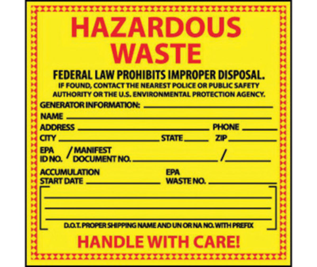 AccuformNMC™ 6" X 6" Black/Red/Yellow Pressure Sensitive/Adhesive Backed Vinyl (500 Per Roll) "HAZARDOUS WASTE NEW JERSEY HAZMAT"