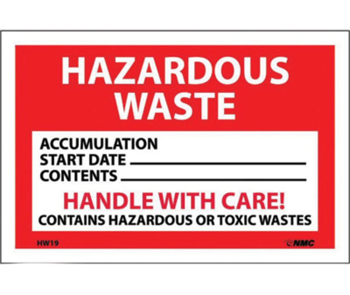 AccuformNMC™ 4" X 6" Black/White/Red Pressure Sensitive/Adhesive Backed Vinyl (500 Per Roll) "HAZARDOUS WASTE ACCUMULATION"