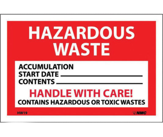 AccuformNMC™ 4" X 6" Black/White/Red Pressure Sensitive/Adhesive Backed Vinyl (500 Per Roll) "HAZARDOUS WASTE ACCUMULATION"