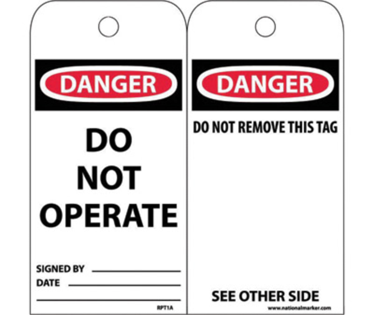 AccuformNMC™ 6" X 3" Black/Red/White Unrippable Vinyl (25 Per Pack) "DO NOT OPERATE SIGNED BY ____ DATE ____"