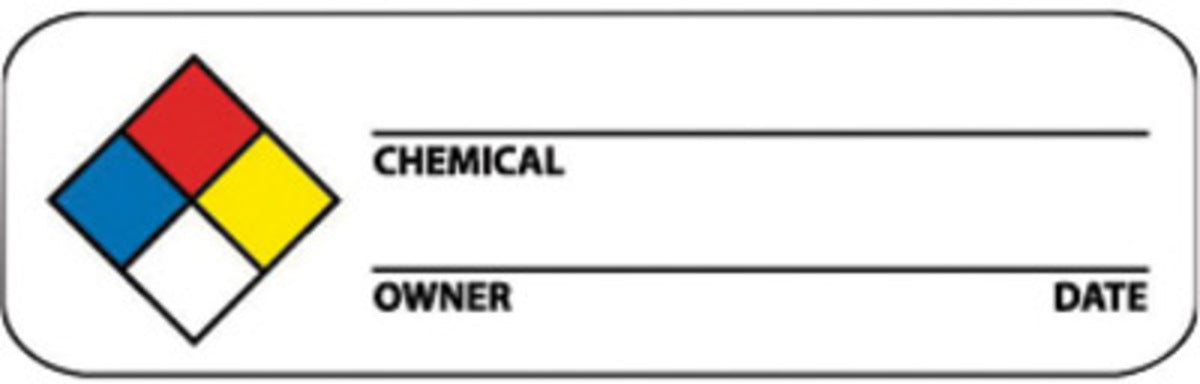 AccuformNMC™ 1" X 3" Black/Blue/Red/Yellow/White Pressure Sensitive/Adhesive Backed Paper (500 Per Roll) "___CHEMICAL ___OWNER DATE"